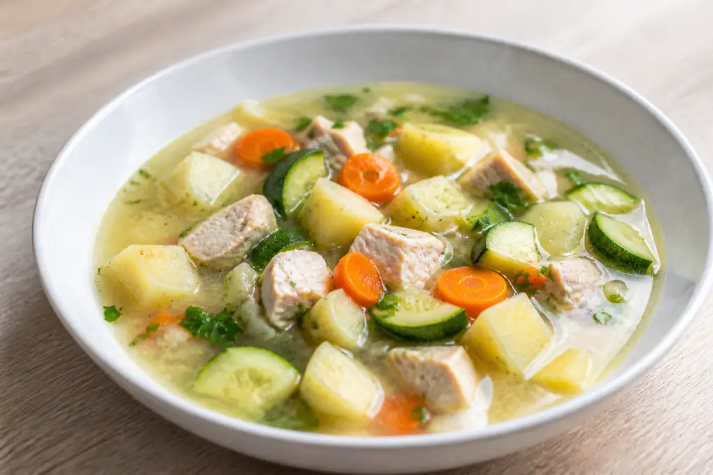 Albanian-Inspired GERD-Aware Turkey Potato Zucchini Soup