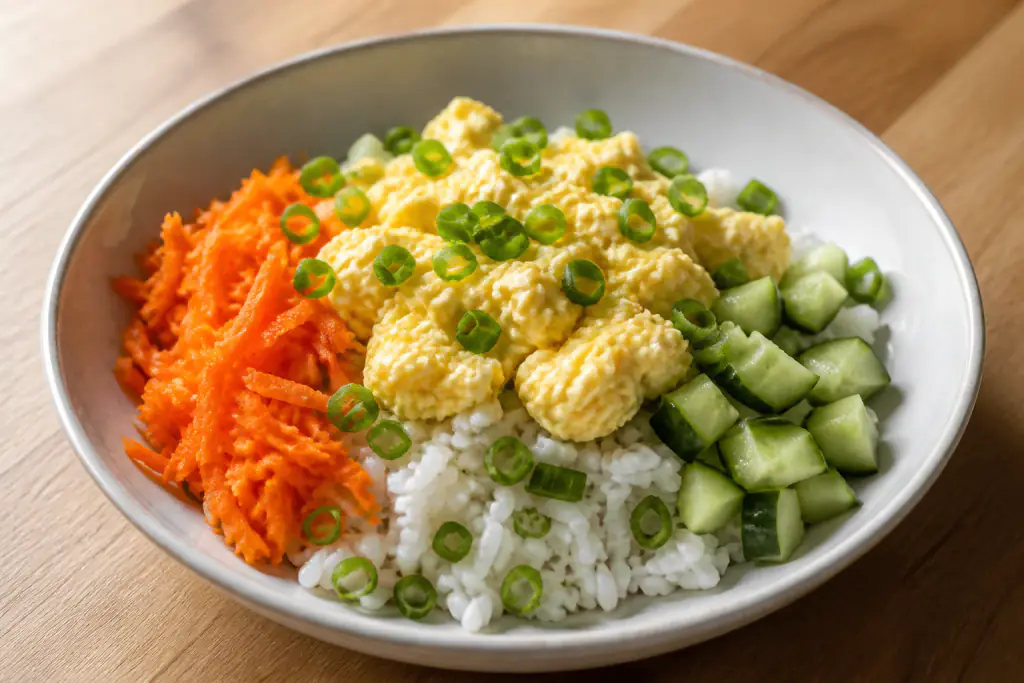 Albanian-Inspired Low-FODMAP-Style Egg Rice Carrot Bowl