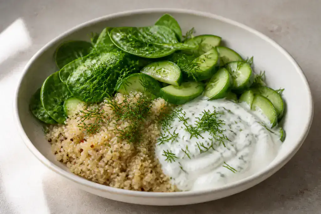 Argentinian-Inspired Calcium-Support Yogurt Quinoa Cucumber Bowl