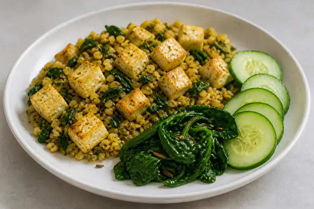 Azerbaijani-Inspired PCOS-Friendly Paneer Millet Spinach Plate