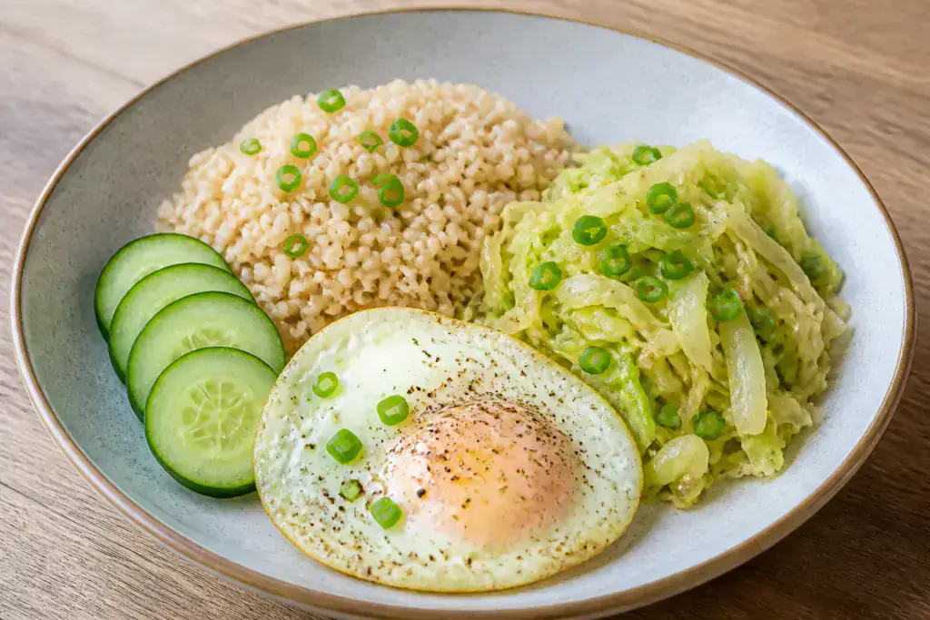 Bangladeshi Diabetes-Friendly Egg Brown Rice Cabbage Plate