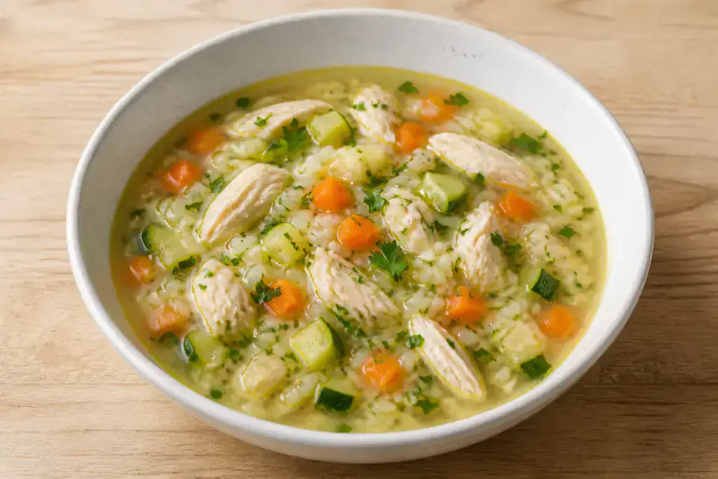 Basque-Inspired GERD-Aware Chicken Rice Carrot Soup
