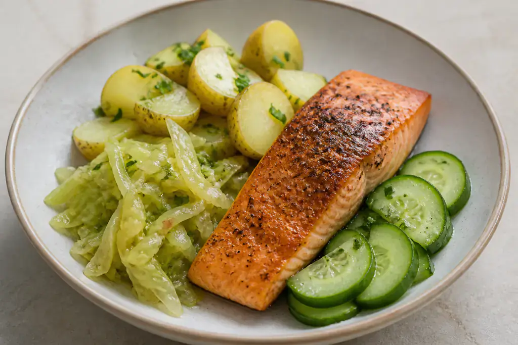 Basque-Inspired Heart-Healthy Salmon Potato Cabbage Plate