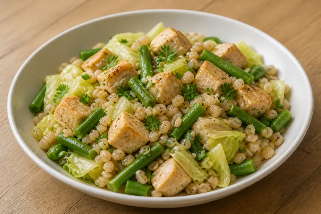 Belgian-Inspired Diabetes-Friendly Chicken Barley Green Bean Bowl