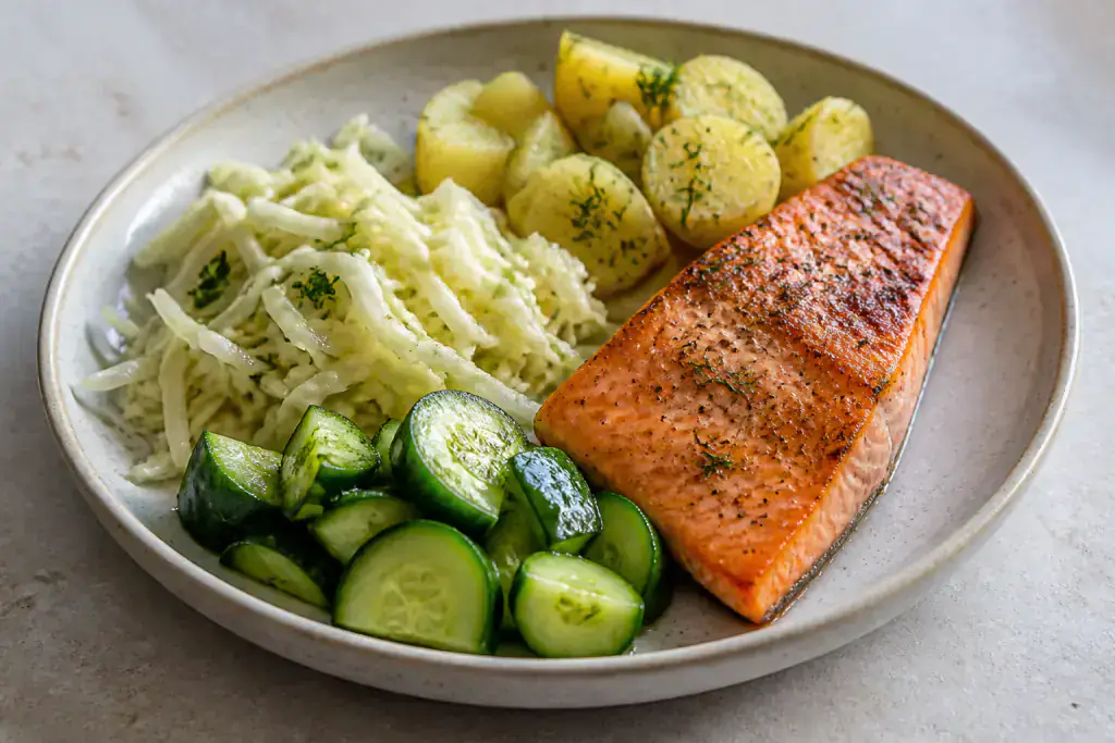 Bulgarian-Inspired Heart-Healthy Salmon Potato Cabbage Plate