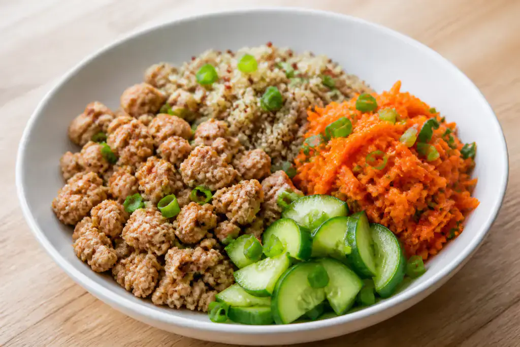 Bulgarian-Inspired Low-FODMAP-Style Turkey Quinoa Carrot Plate