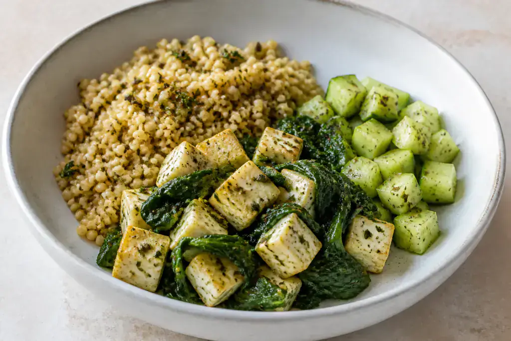 Bulgarian-Inspired PCOS-Friendly Paneer Millet Spinach Plate