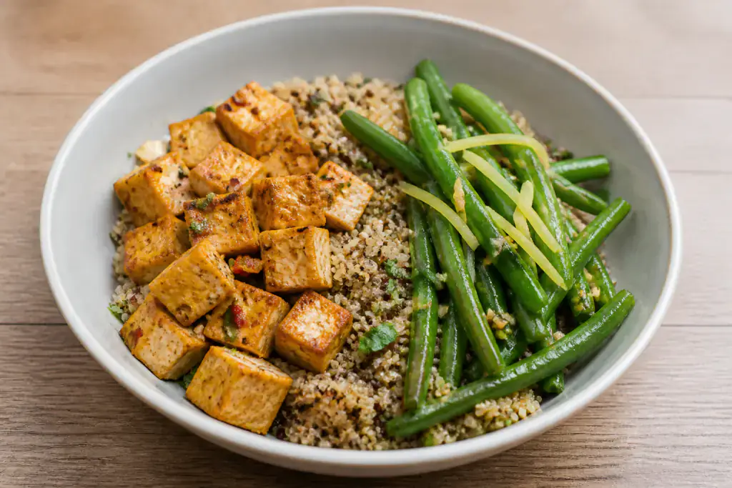Cape Malay-Inspired Diabetes-Friendly Tofu Quinoa Green Bean Bowl