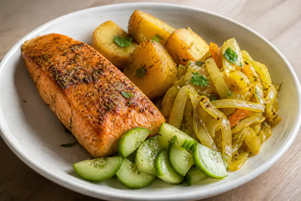 Cape Malay-Inspired Heart-Healthy Salmon Potato Cabbage Plate