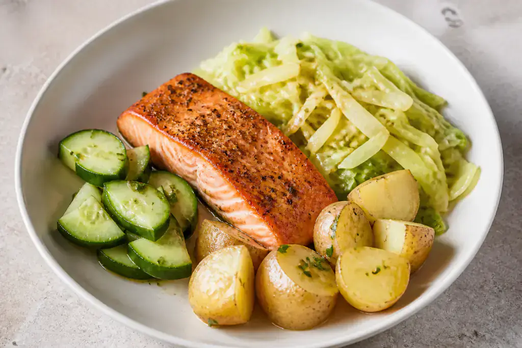Catalan-Inspired Heart-Healthy Salmon Potato Cabbage Plate
