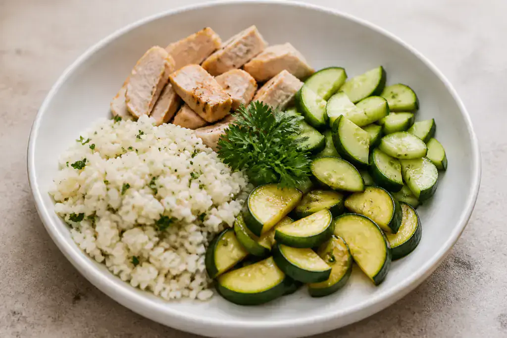 Chilean-Inspired GERD-Aware Turkey Rice Cucumber Bowl