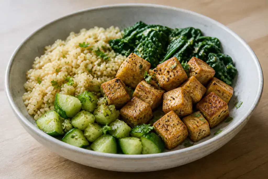 Chilean-Inspired PCOS-Friendly Tofu Millet Greens Bowl