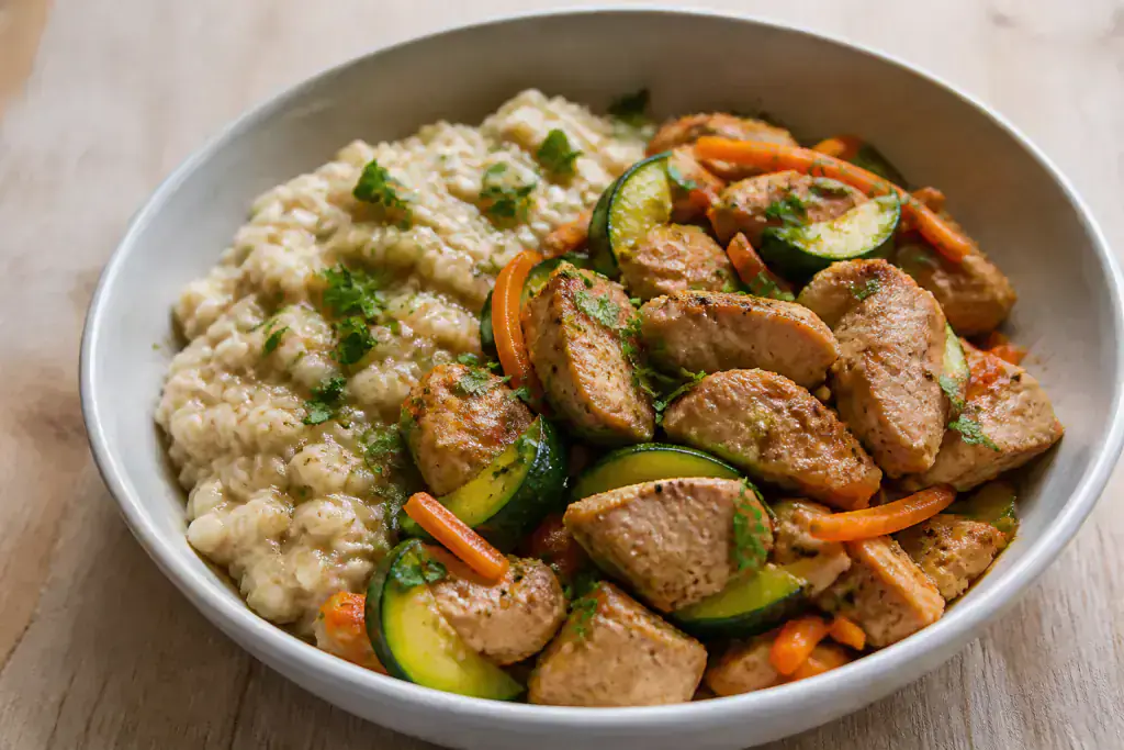 Colombian-Inspired Fatty-Liver-Caution Turkey Oat Zucchini Bowl