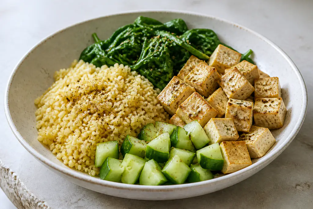 Croatian-Inspired PCOS-Friendly Tofu Millet Spinach Bowl