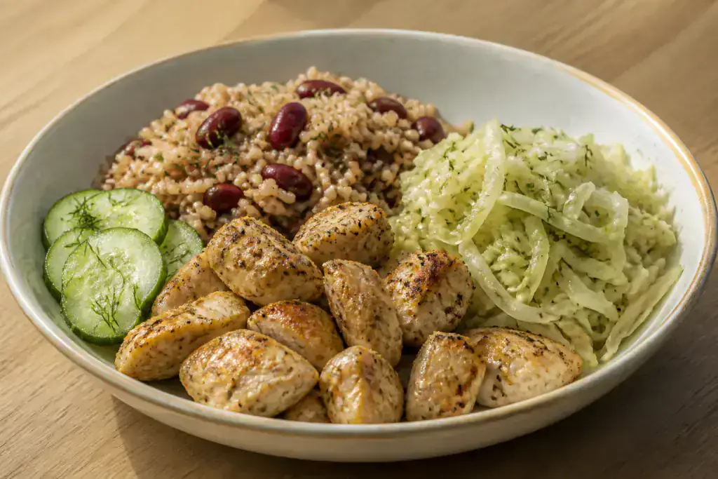 Cuban-Inspired Kidney-Caution Rice Cabbage Chicken Bowl
