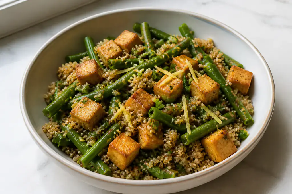 Dutch-Inspired Diabetes-Friendly Tofu Quinoa Green Bean Bowl