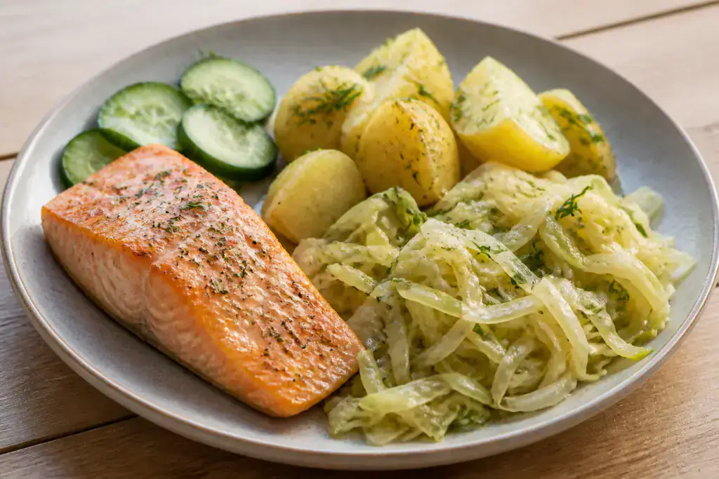Dutch-Inspired Heart-Healthy Salmon Potato Cabbage Plate