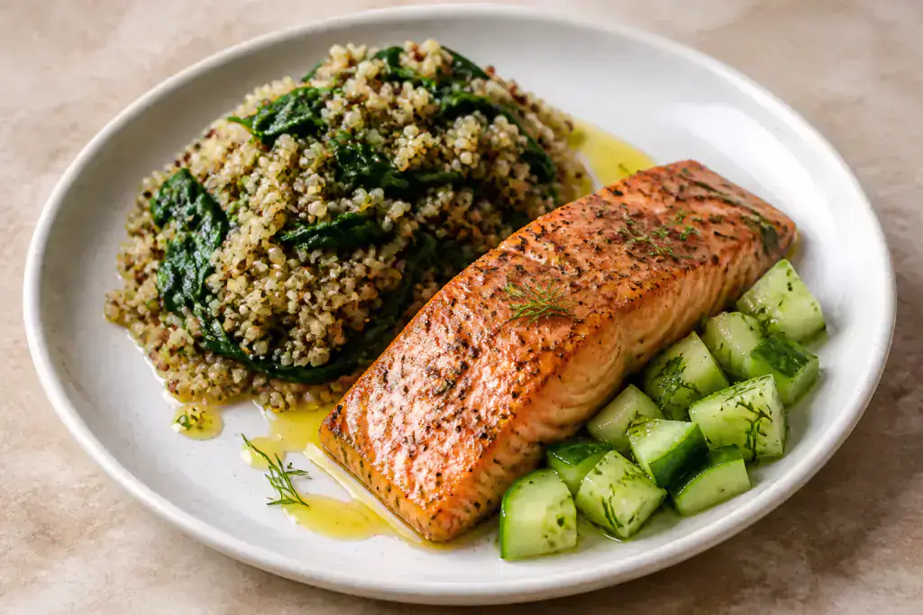 Egyptian Heart-Healthy Salmon Quinoa Cucumber Plate