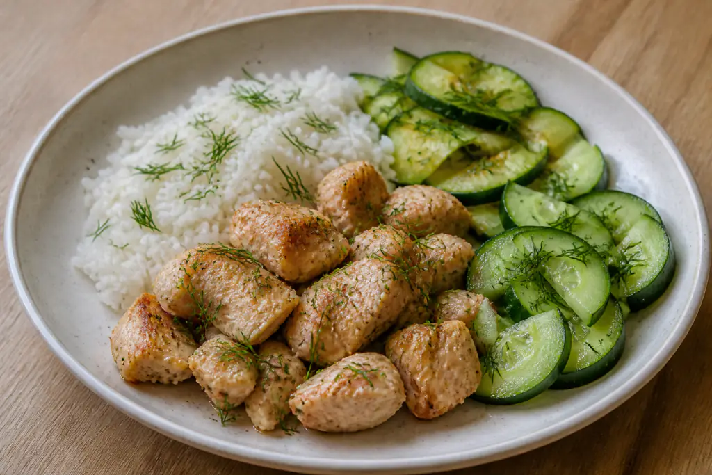 Estonian-Inspired Kidney-Caution Chicken Rice Cucumber Plate