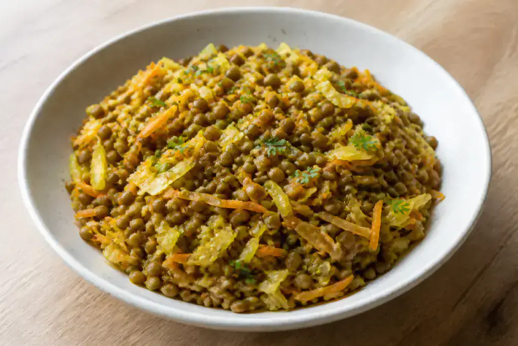 Ethiopian-Inspired Vegan Lentil Cabbage Carrot Bowl