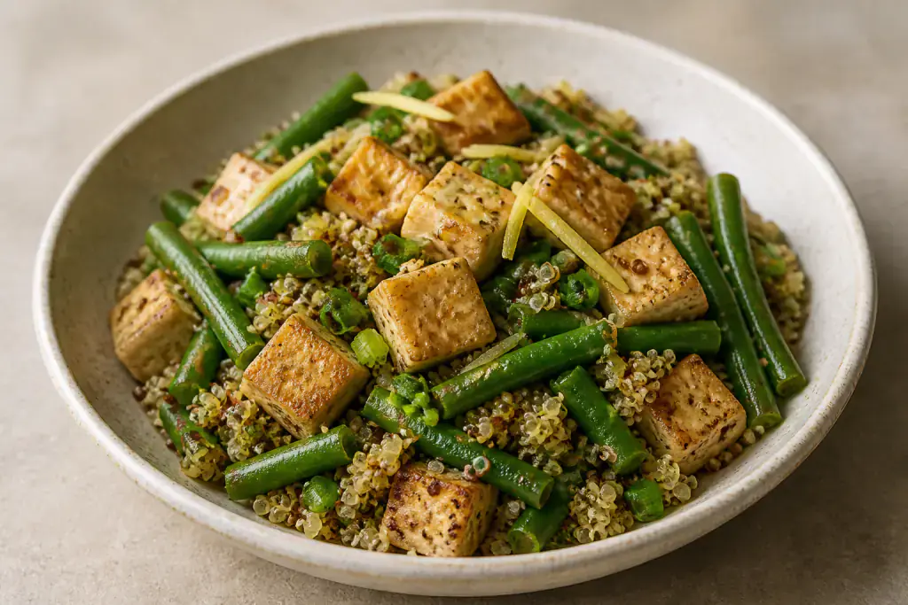 Georgian-Inspired Diabetes-Friendly Tofu Quinoa Green Bean Bowl