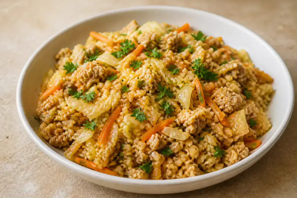Georgian-Inspired Hypertension-Friendly Turkey Brown Rice Cabbage Bowl