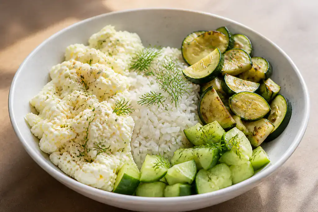 Georgian-Inspired Kidney-Caution Egg White Rice Zucchini Bowl