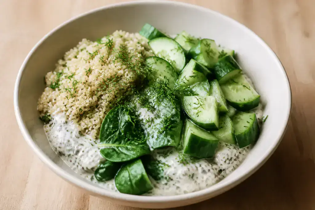 German-Inspired Calcium-Support Yogurt Quinoa Cucumber Bowl