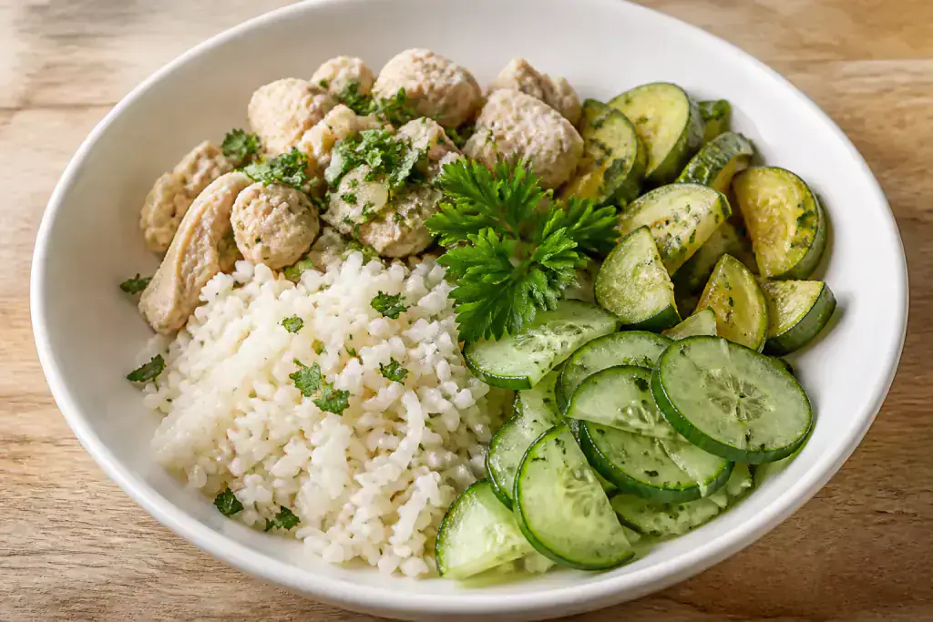 German-Inspired GERD-Aware Turkey Rice Cucumber Bowl
