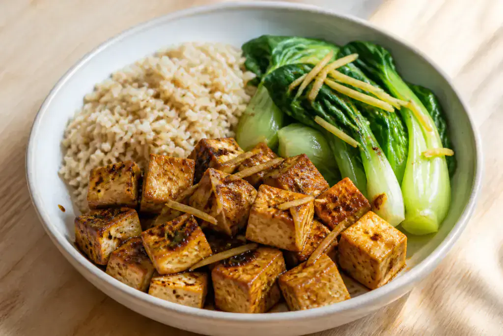 Ghanaian Diabetes-Friendly Tofu Brown Rice Bok Choy Bowl