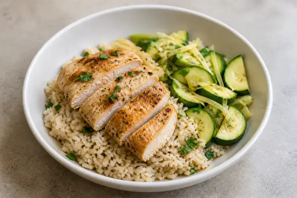 Ghanaian GERD-Aware Chicken Rice Zucchini Bowl