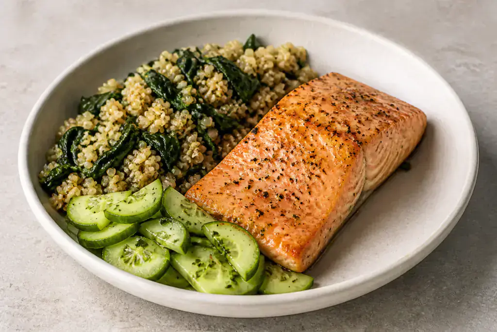 Ghanaian Heart-Healthy Salmon Quinoa Cucumber Plate