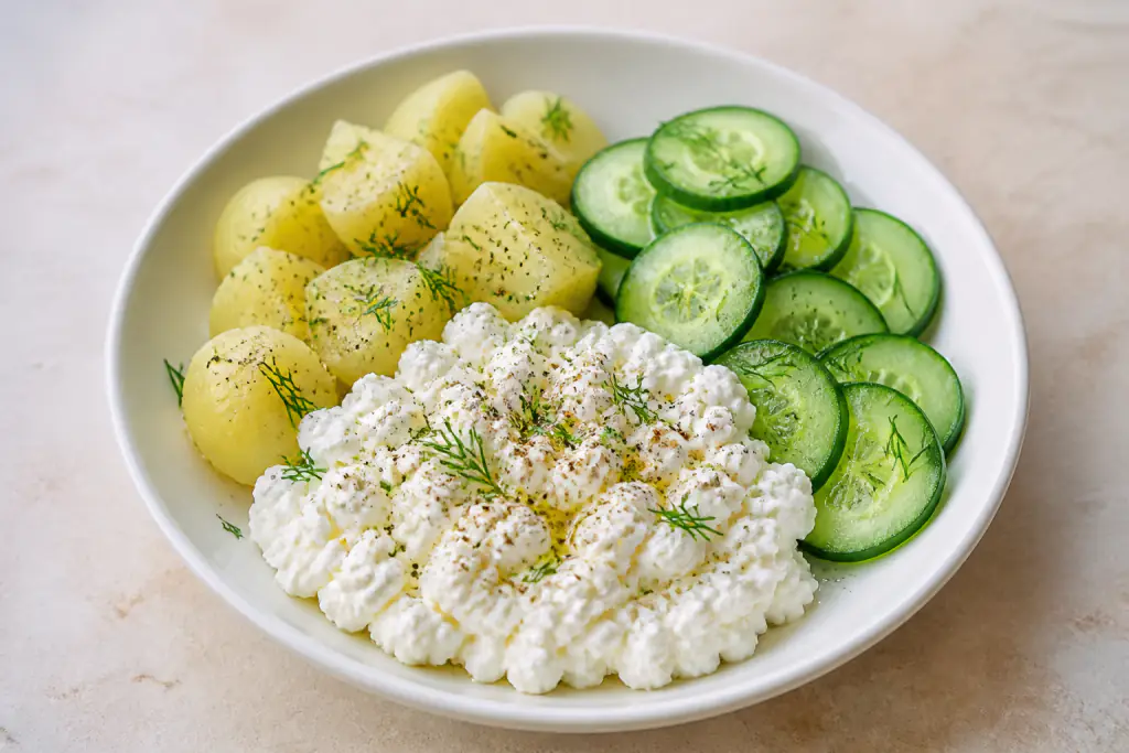 Cottage Cheese Cucumber Potato Plate