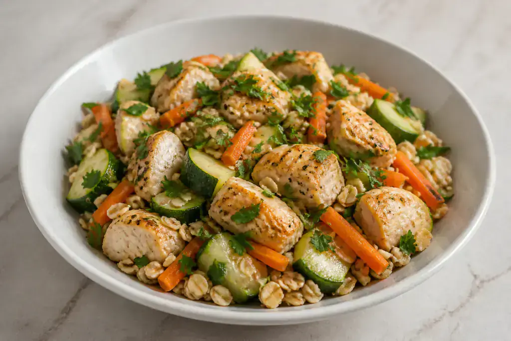Greek Fatty-Liver-Caution Chicken Oat Vegetable Bowl