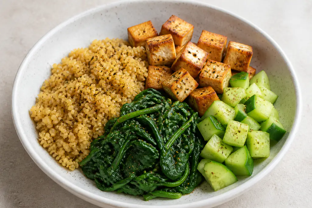 Guatemalan-Inspired PCOS-Friendly Tofu Millet Spinach Bowl