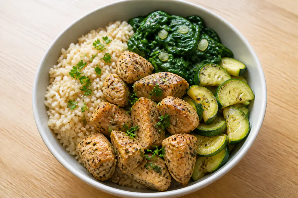 Haitian-Inspired Fatty-Liver-Caution Turkey Brown Rice Greens Bowl