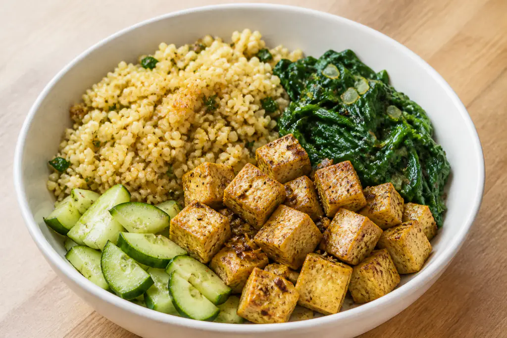Haitian-Inspired PCOS-Friendly Tofu Millet Spinach Bowl
