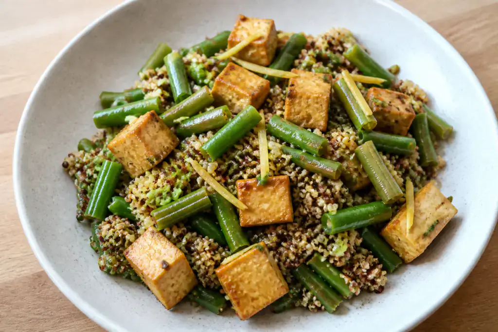 Hungarian-Inspired Diabetes-Friendly Tofu Quinoa Green Bean Bowl