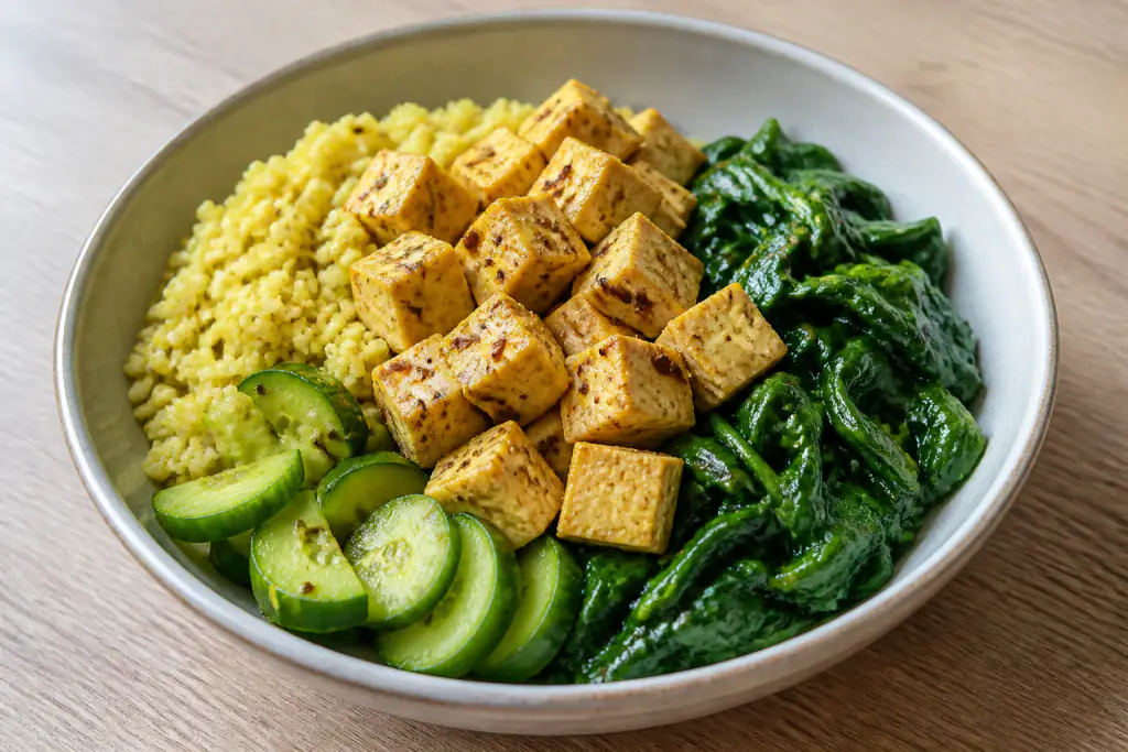 Icelandic-Inspired PCOS-Friendly Tofu Millet Spinach Bowl
