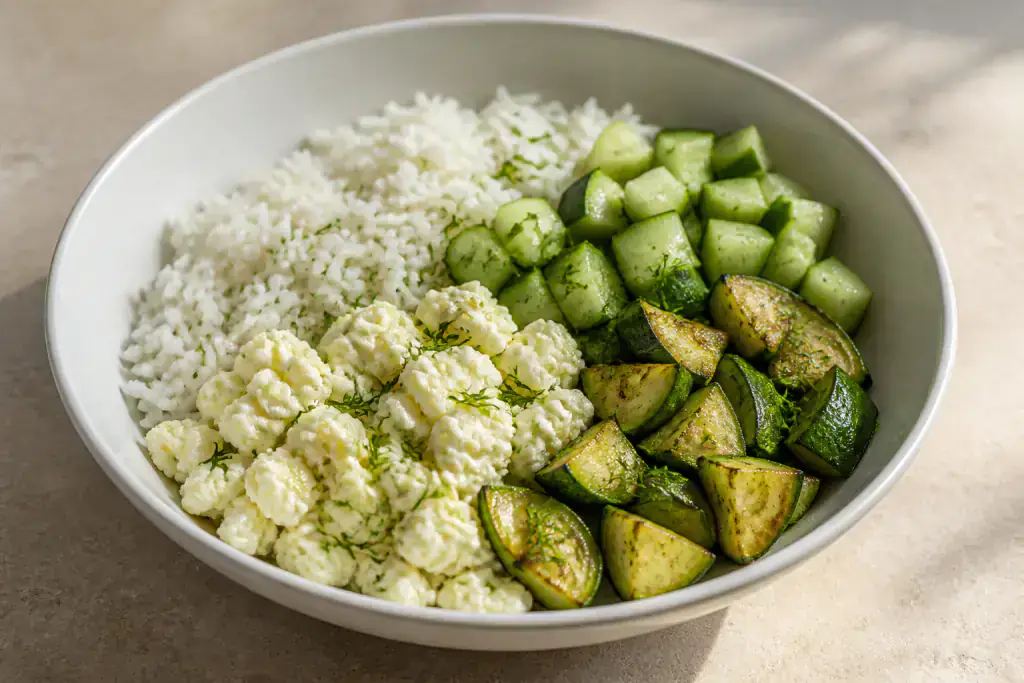 Iraqi-Inspired Kidney-Caution Egg White Rice Zucchini Bowl