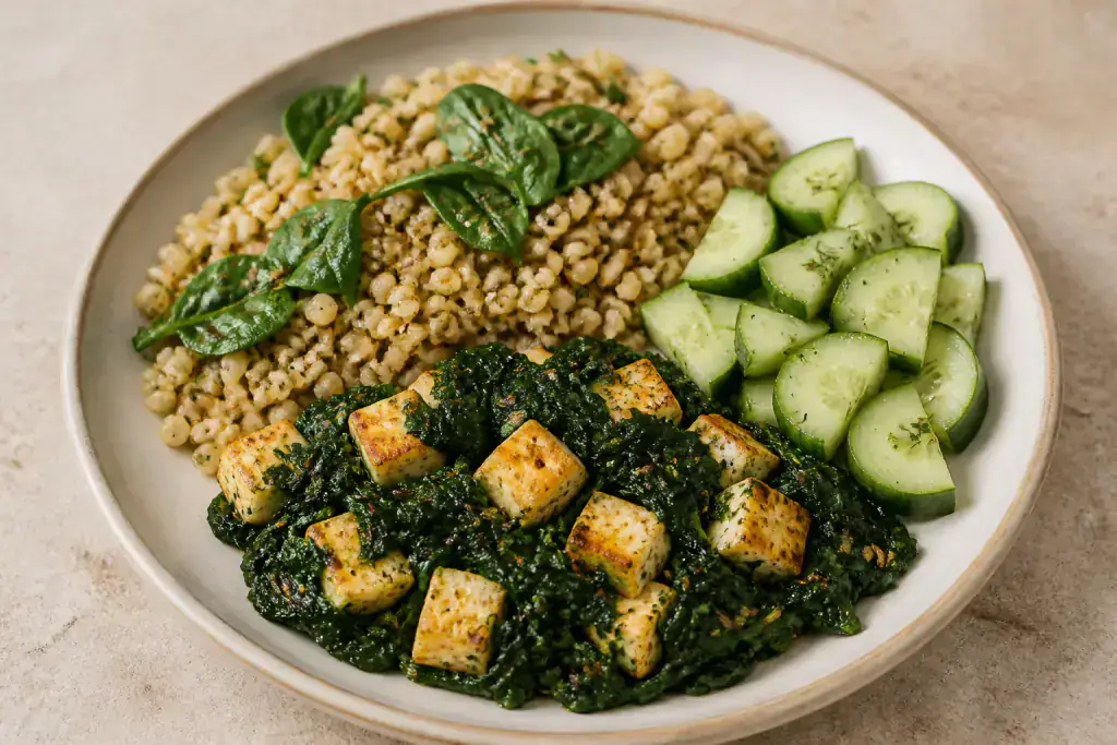Iraqi-Inspired PCOS-Friendly Paneer Millet Spinach Plate
