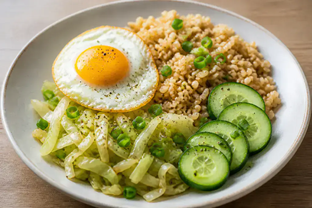 Italian-Inspired Diabetes-Friendly Egg Brown Rice Cabbage Plate
