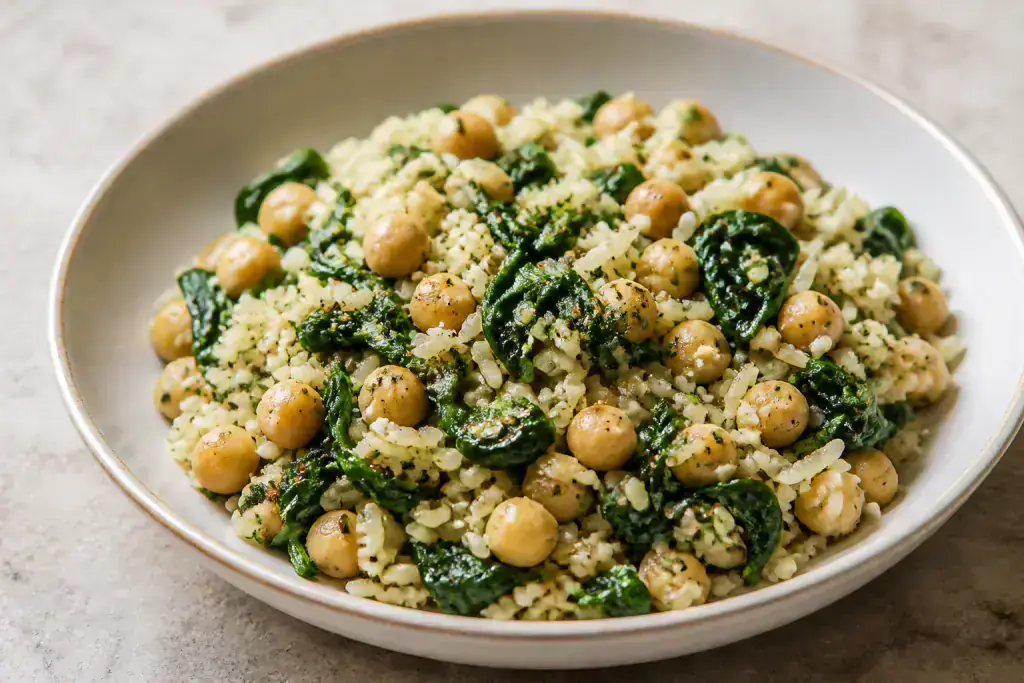Italian-Inspired Vegan Chickpea Spinach Rice Bowl