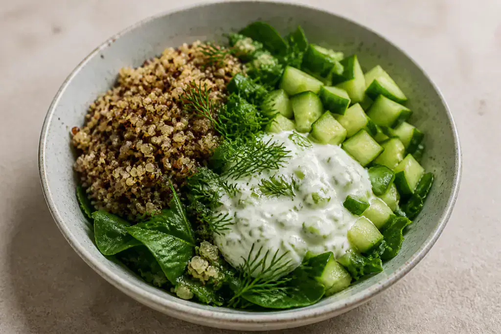 Jamaican-Inspired Calcium-Support Yogurt Quinoa Cucumber Bowl