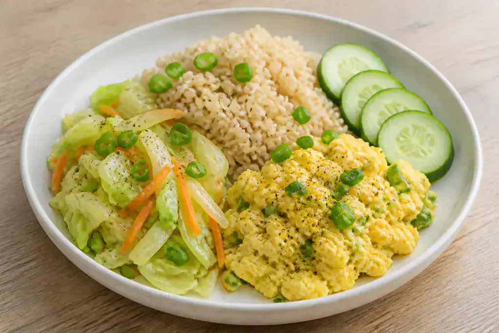 Jamaican-Inspired Diabetes-Friendly Egg Brown Rice Cabbage Plate