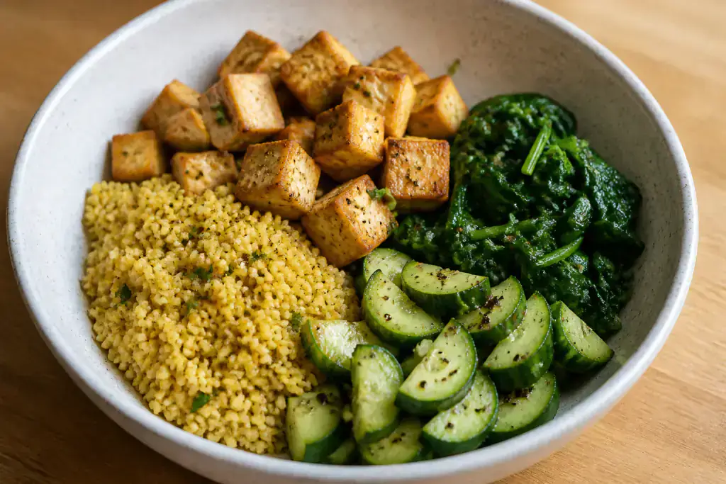 Jamaican-Inspired PCOS-Friendly Tofu Millet Greens Bowl