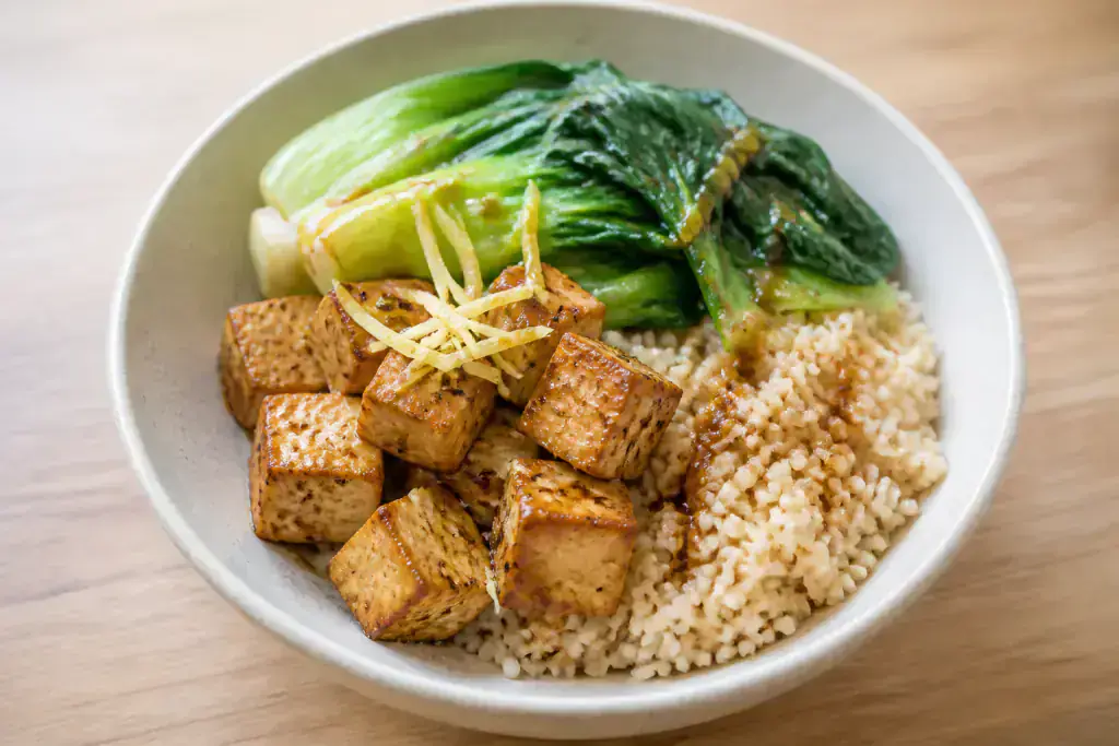 Japanese Diabetes-Friendly Tofu Brown Rice Bok Choy Bowl