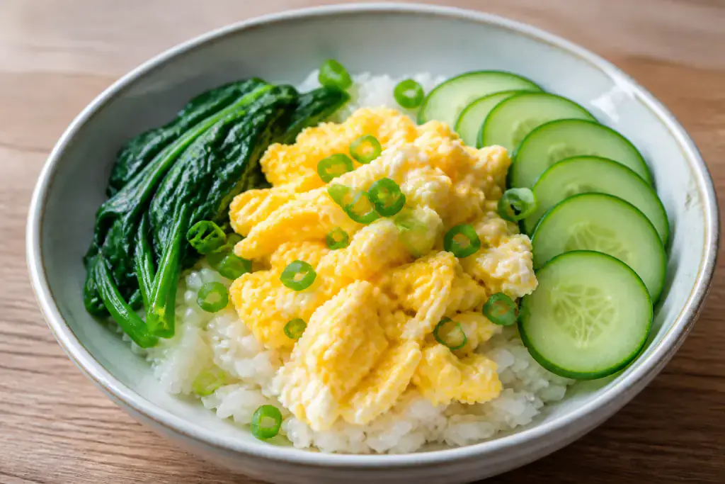 Japanese Egg Rice Spinach Breakfast