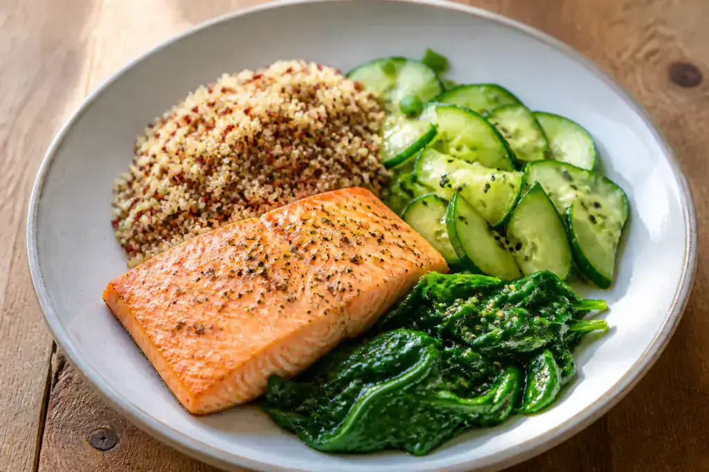 Japanese Heart-Healthy Salmon Quinoa Cucumber Plate