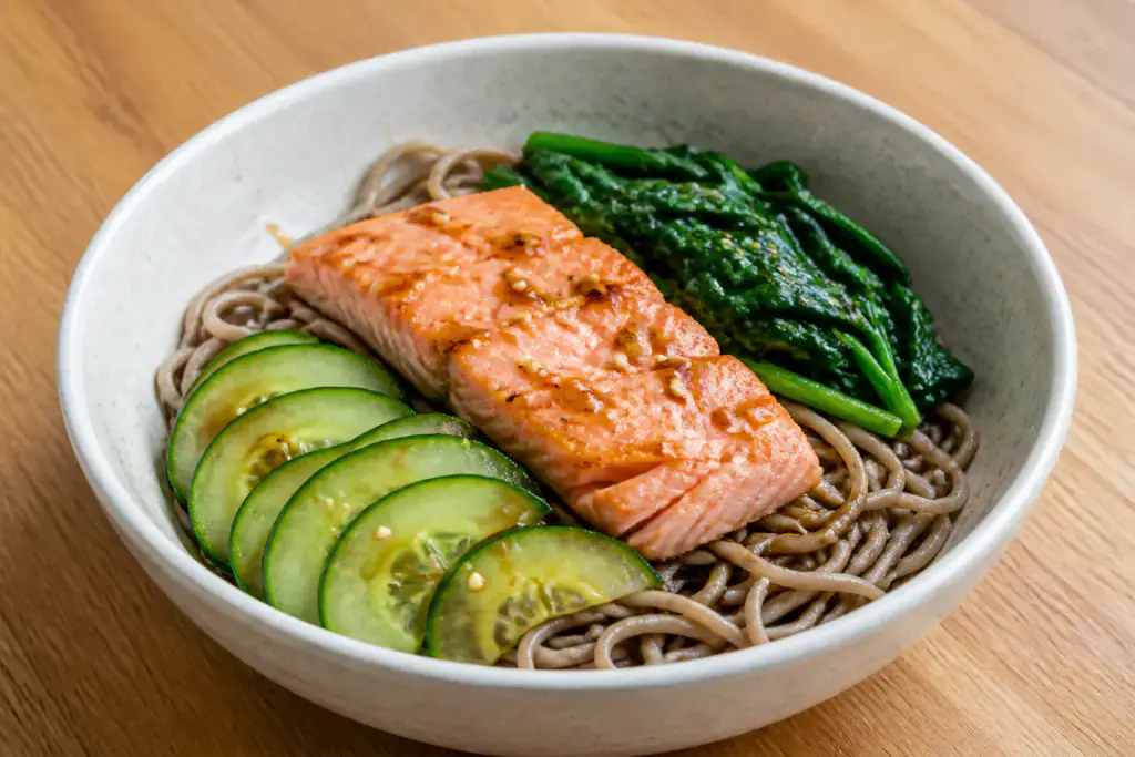 Japanese Soba Salmon Cucumber Bowl